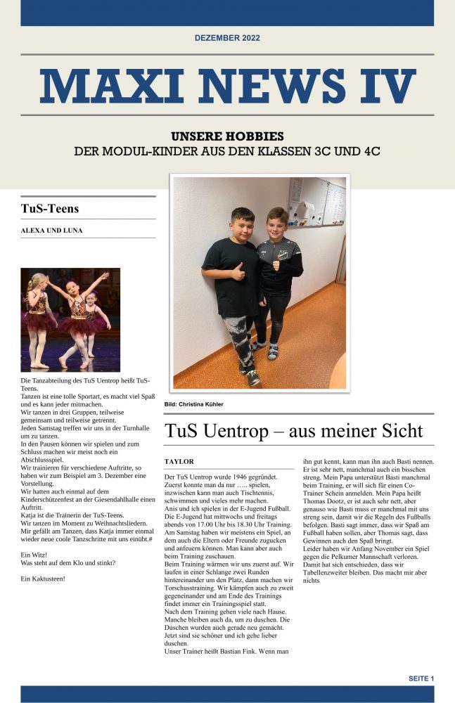 Schülerzeitung Maxi-News Ausgabe Nr. 4 Seite 1